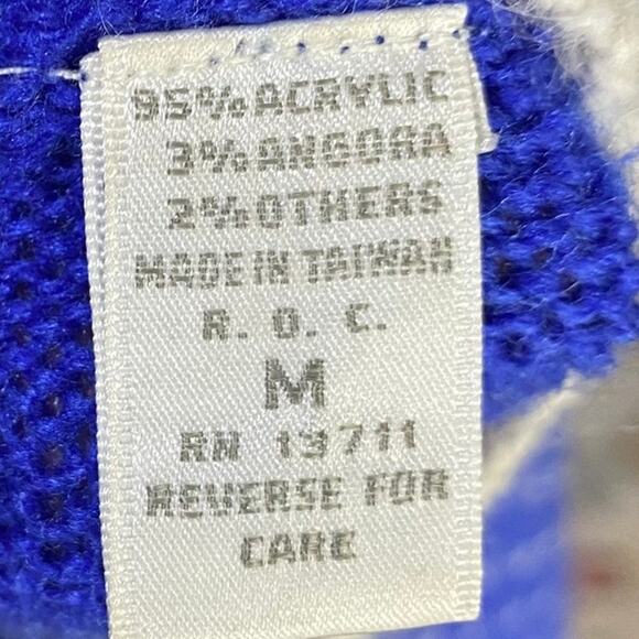 Vintage 80s Lord & Taylor Bunny Dot Pattern SweaterTurtleneck Blue Womens Medium - Picture 8 of 9